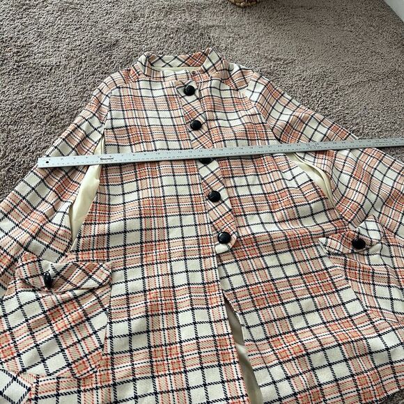 Queen of Capes Country Place Cape Jacket Women Tweed Vintage Cream Plaid Mod 60s - Picture 14 of 16